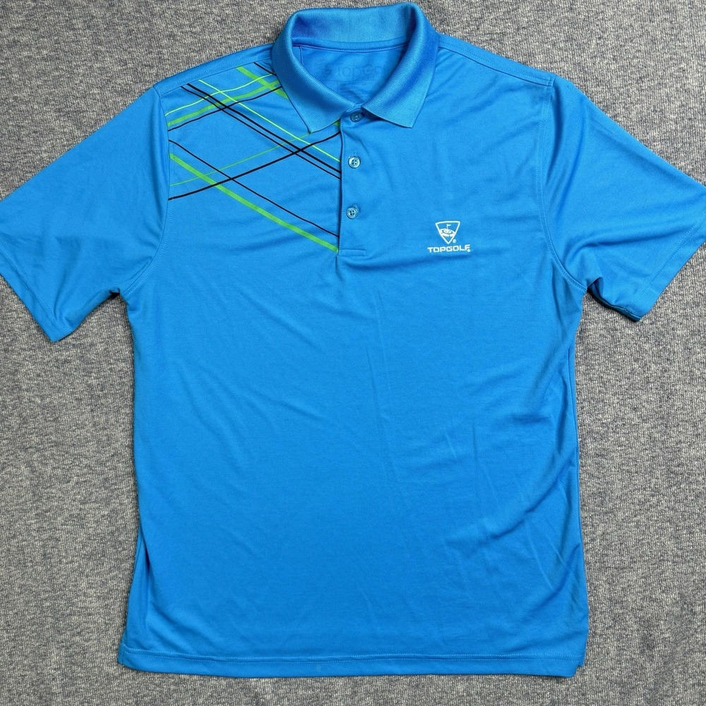 Topgolf Performance Polo Shirt Blue Short Sleeve Geometric Graphic Men M Read